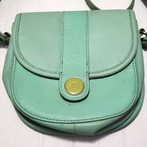 Isaac Mizrahi Light Green Mint Leather Boho Girlie Mini Crossbody Bag